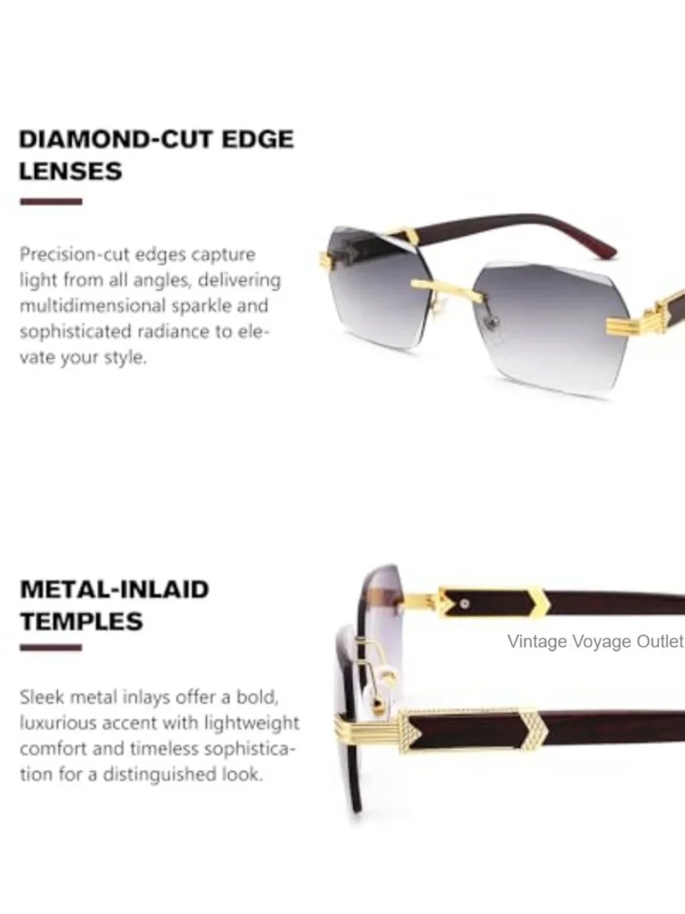 Rimless Rectangle Sunglasses UV400 Protection Metal Temples Y2K Retro Shades